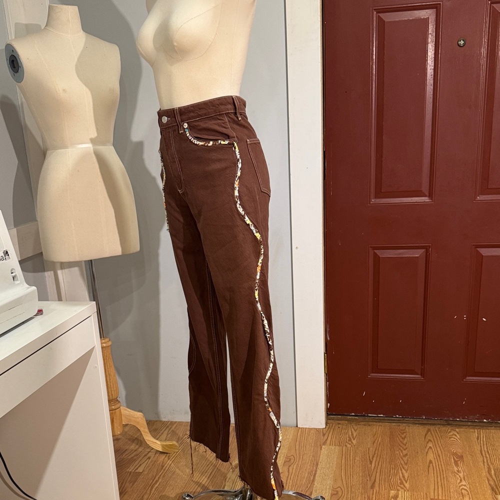 Brown Pants with Sequin Trim